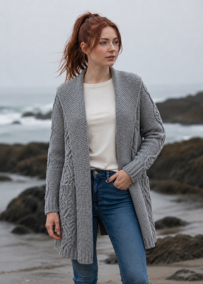 Women's Classic Long Hooded Cardigan - 100% Merino Wool | Grey