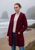 Women's Classic Long Hooded Cardigan | Burgundy | 100% Merino Wool