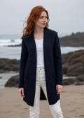 Women's Classic Long Hooded Cardigan | Navy | 100% Merino Wool