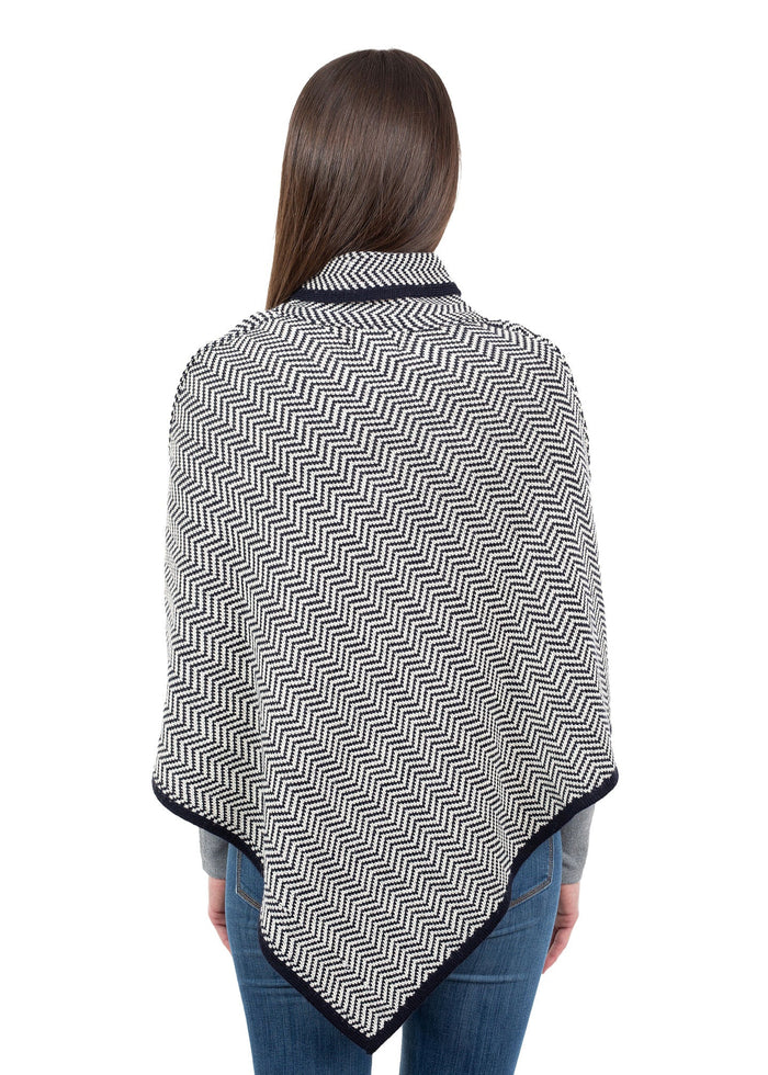 Women's Herringbone Cape | Navy Grey | Merino Wool Blend
