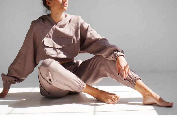Women’s Linen Cargo Joggers LUMA in Latte