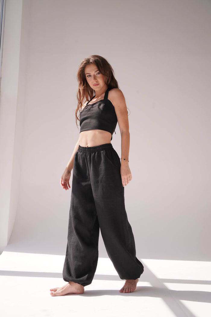 Women’s Linen Pants PEONY in Black