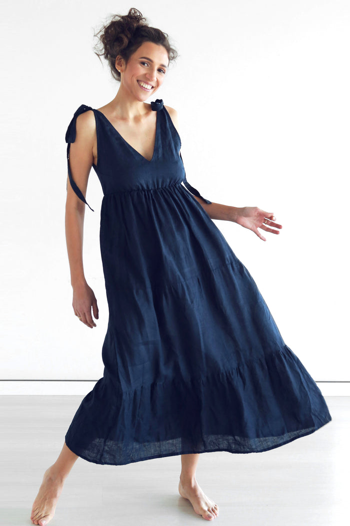 Women's Linen Sundress MELIA in Dark blue