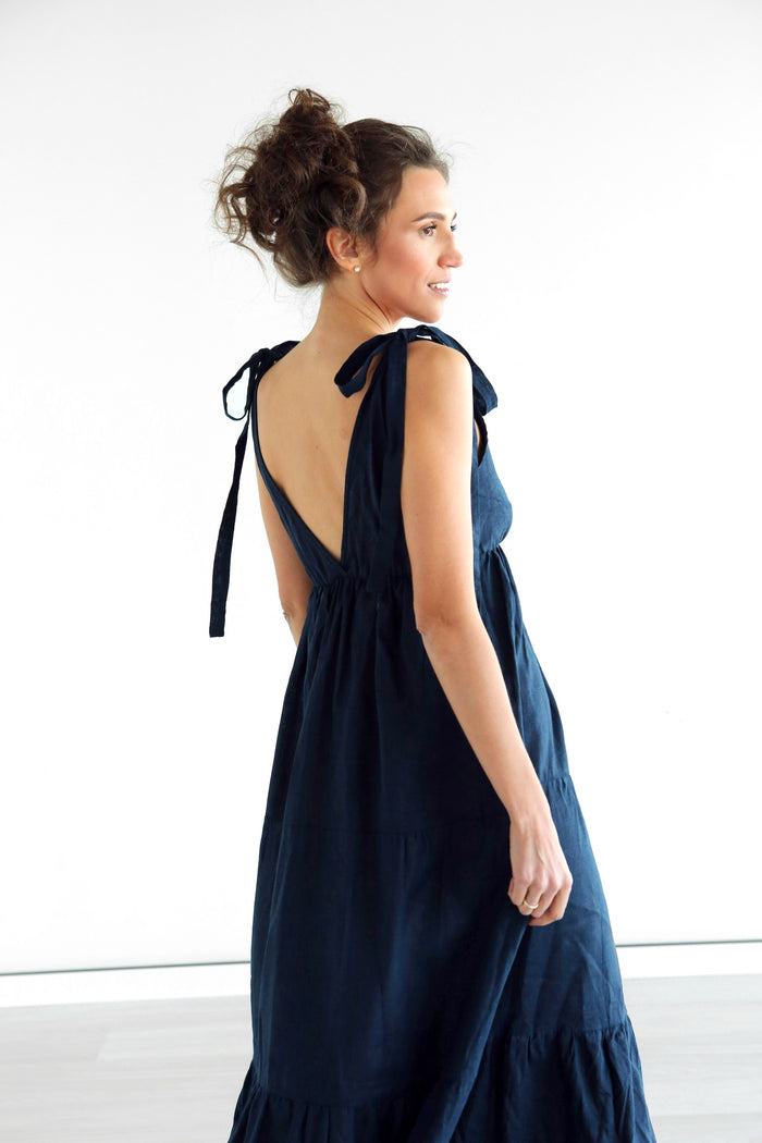 Women's Linen Sundress MELIA in Dark blue