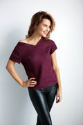 Women's Linen T-Shirt NERINE in Burgundy