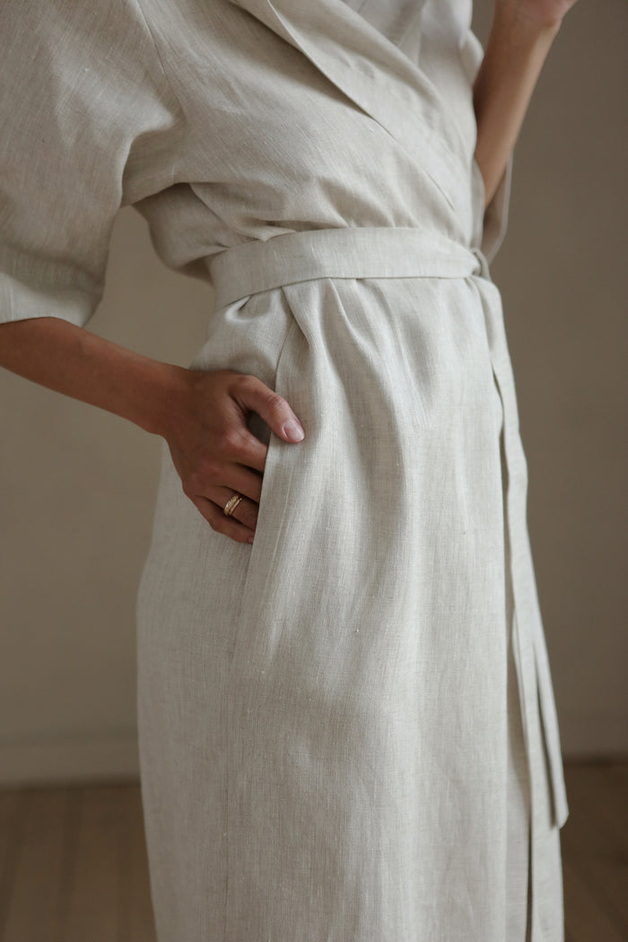 Women’s Long Linen Kimono MIMOSA in Beige