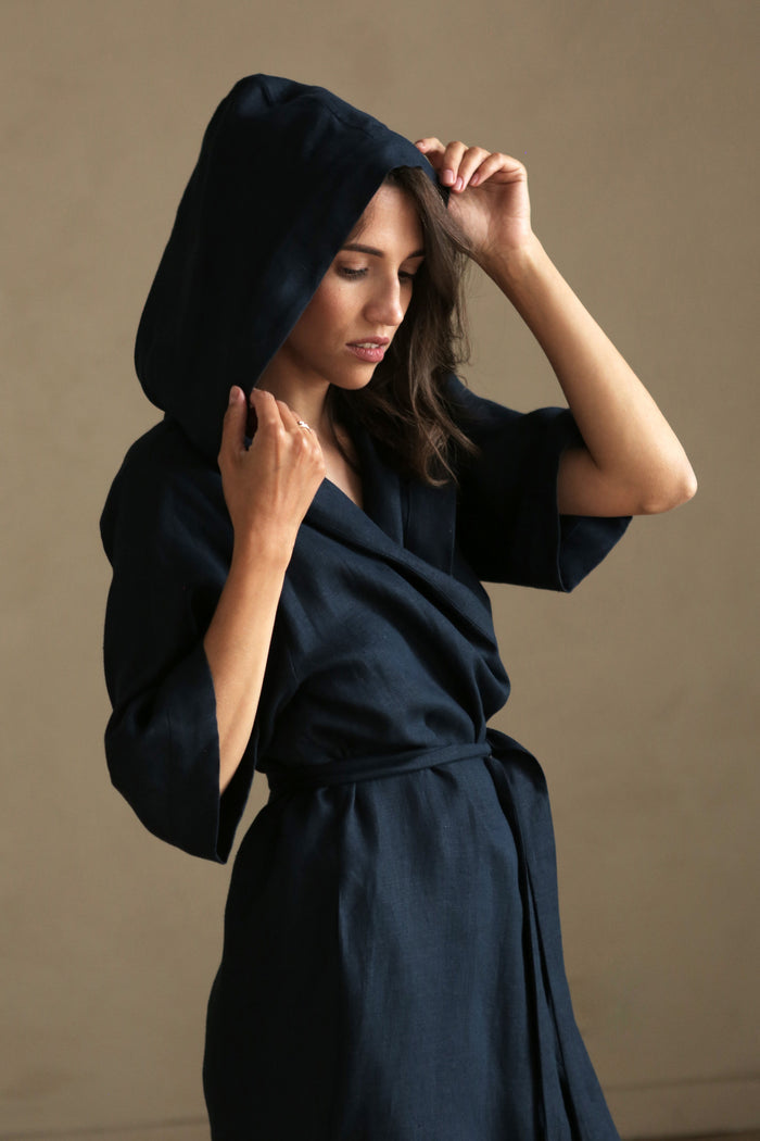Women’s Long Linen Kimono MIMOSA in Dark blue