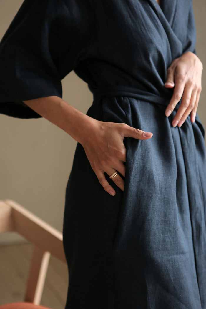 Women’s Long Linen Kimono MIMOSA in Dark blue