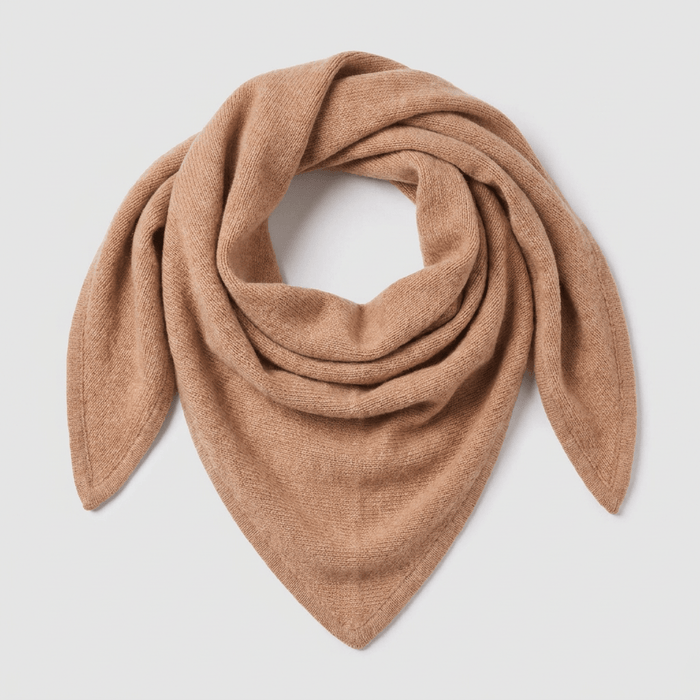 Women’s Luxury Ribbed Cashmere Triangle Scarf - CAMEL - Heritage Of Scotland -