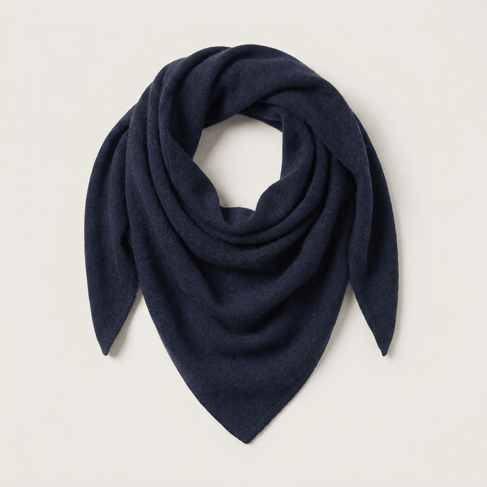 Women’s Luxury Ribbed Cashmere Triangle Scarf - NAVY - Heritage Of Scotland -