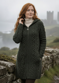 Women's Merino Wool Aran Jacket | Army Green | Made in Ireland