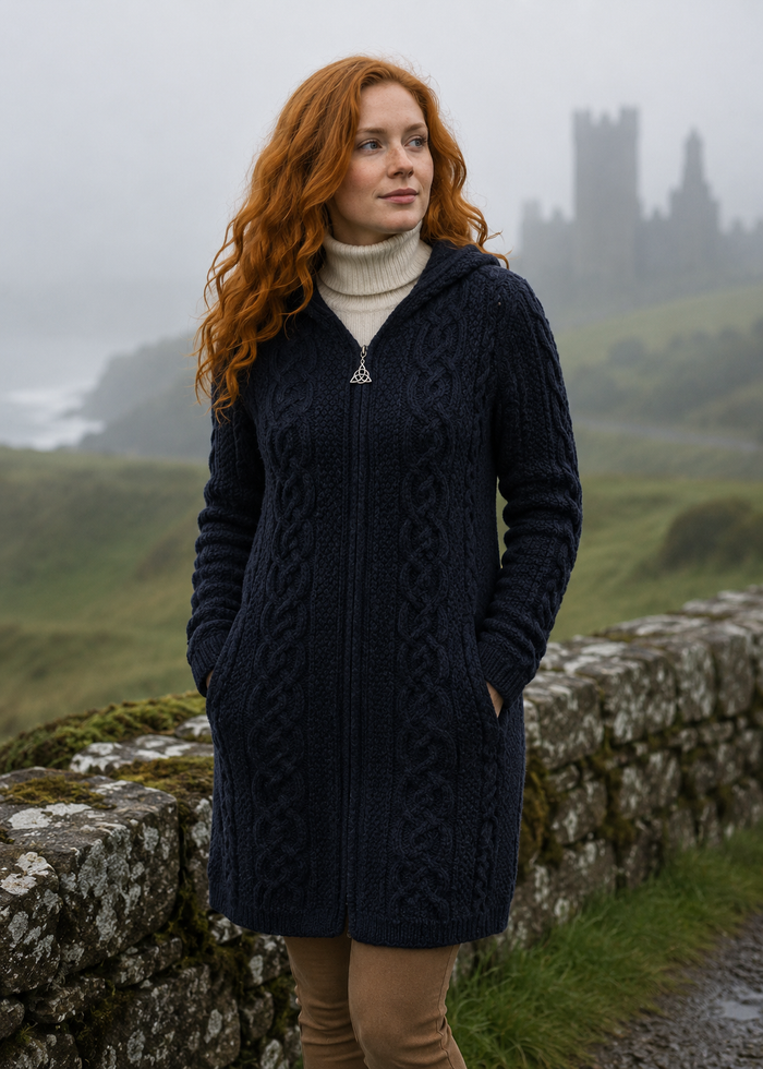 Women's Merino Wool Aran Jacket | Navy | Made in Ireland