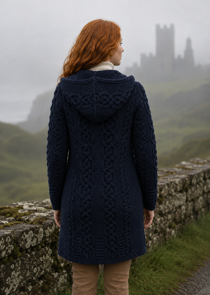 Women's Merino Wool Aran Jacket | Navy | Made in Ireland