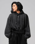 WOMENS OVERSIZED CROP HOODIE - ACID WASH
