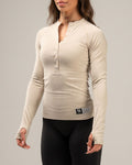 WOMENS RIBBED HENLEY - TAN
