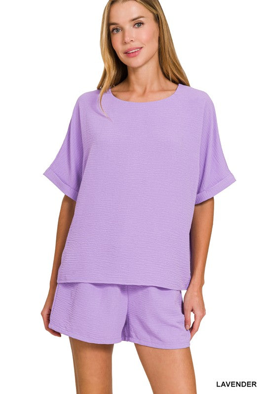 Woven Airflow Top & Shorts Set