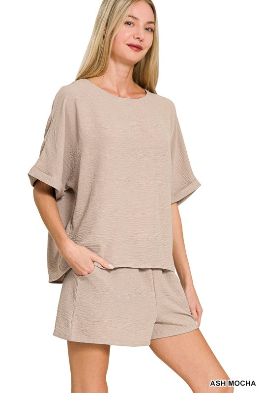 Woven Airflow Top & Shorts Set