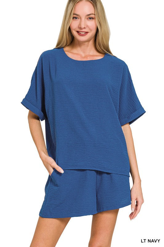 Woven Airflow Top & Shorts Set