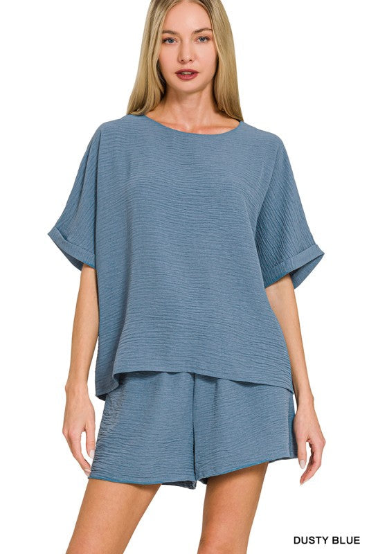 Woven Airflow Top & Shorts Set
