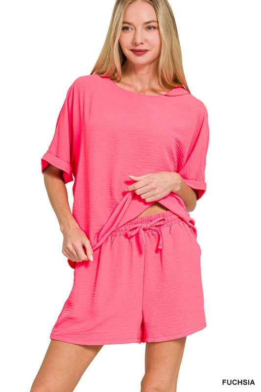 Woven Airflow Top & Shorts Set