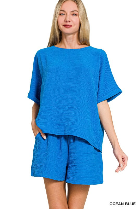 Woven Airflow Top & Shorts Set