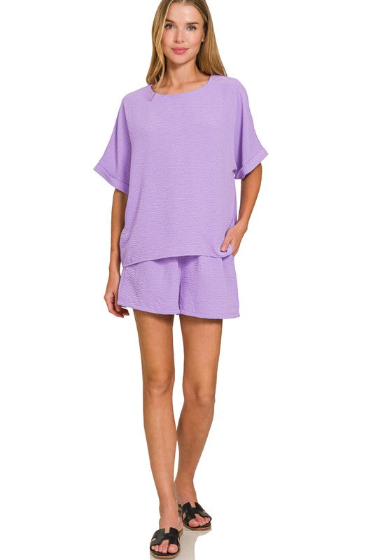 Woven Airflow Top & Shorts Set
