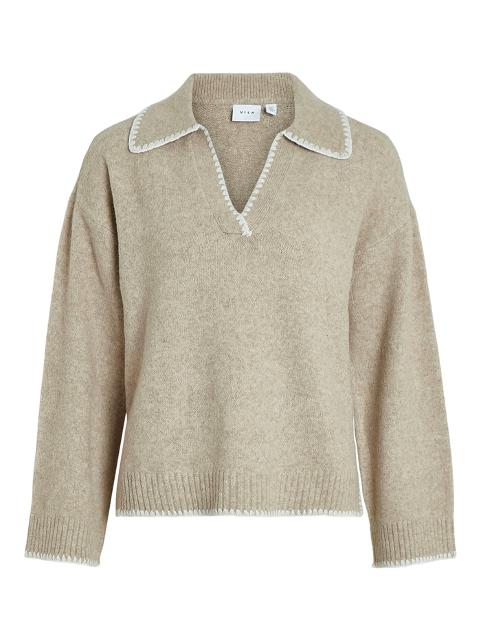 Yazmin V-Neck Jumper (Natural Melange/White)