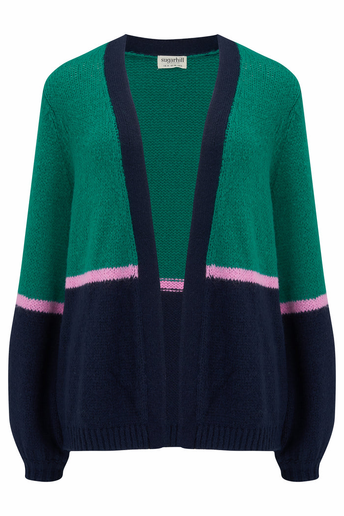 Yvette Cardigan - Green, Block Colour Stripes