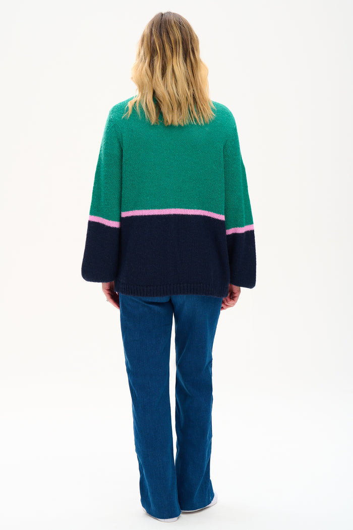 Yvette Cardigan - Green, Block Colour Stripes