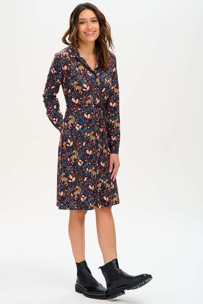Zadie Shirt Dress - Black/Multi Jungle Tigers