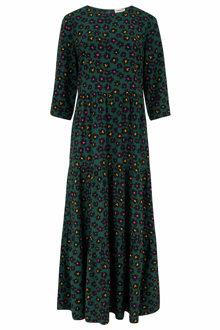 Zaina Tiered Maxi Dress -Green, Painted Floral