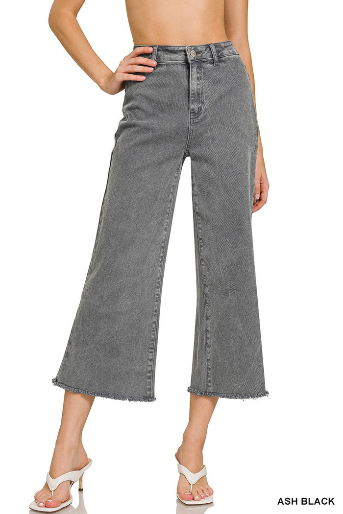 Style the Zenana Acid Washed Frayed Cutoff Hem Straight Wide Jeans exclusively at Born To Glam