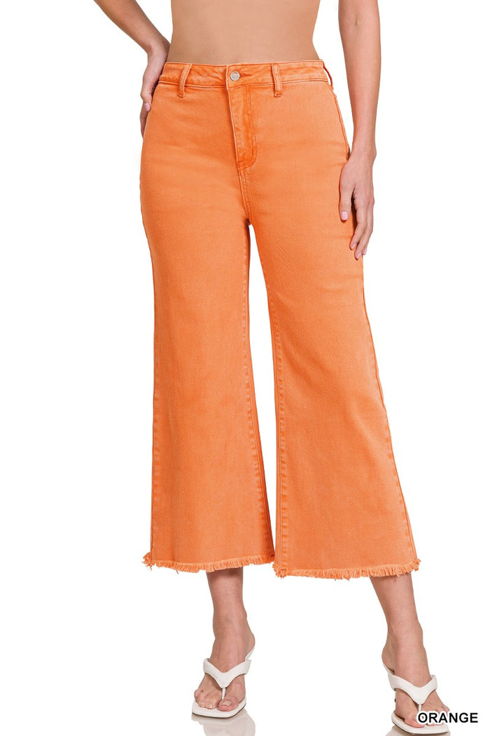 Style the Zenana Acid Washed Frayed Cutoff Hem Straight Wide Jeans exclusively at Born To Glam