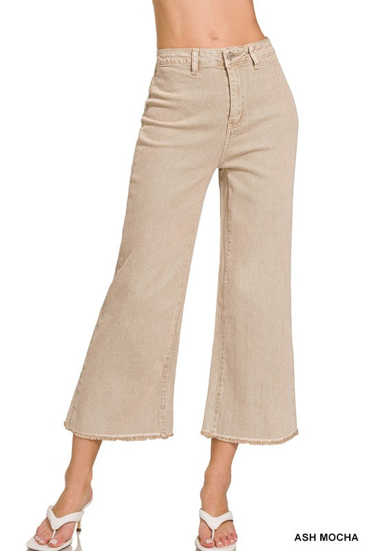 Style the Zenana Acid Washed Frayed Cutoff Hem Straight Wide Jeans exclusively at Born To Glam